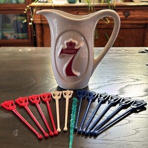 Seagram’s 7 Ceramic Water Pitcher and 13 Cocktail Stirrers